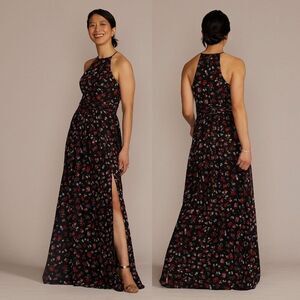 DB Women's Floral Print Halter A-Line Dress with Slit‎